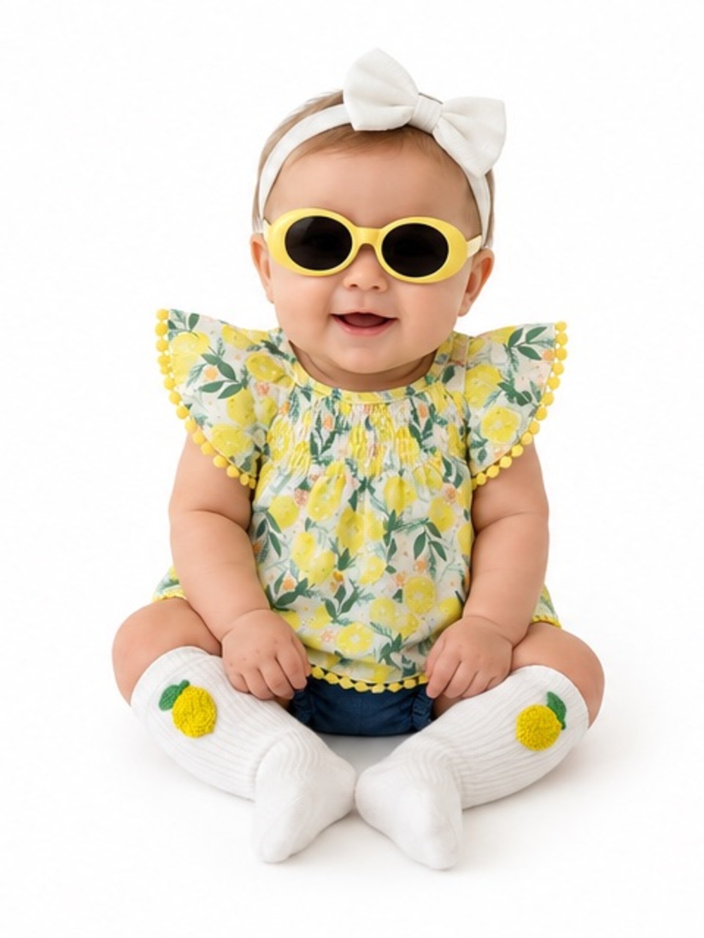 NEW - Rachel Zoe Baby 4 Piece Lemon Outfit 3/6M Shirt Bloomers Sunnies Socks